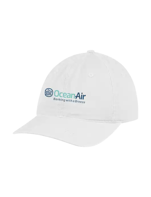 Garment Washed Unstructured Twill White Cap w/OceanAir Logo