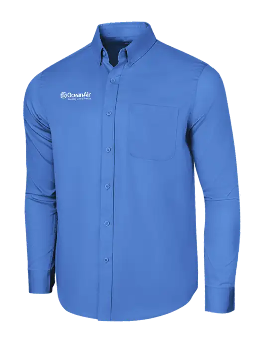 Long Sleeve Dark Carolina Blue Superpro React Twill Shirt w/OceanAir Logo