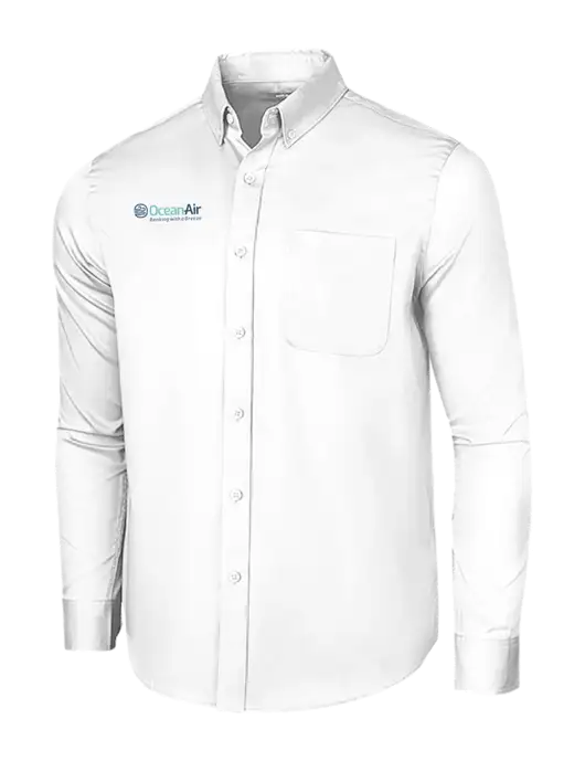 Long Sleeve White Superpro React Twill Shirt w/OceanAir Logo