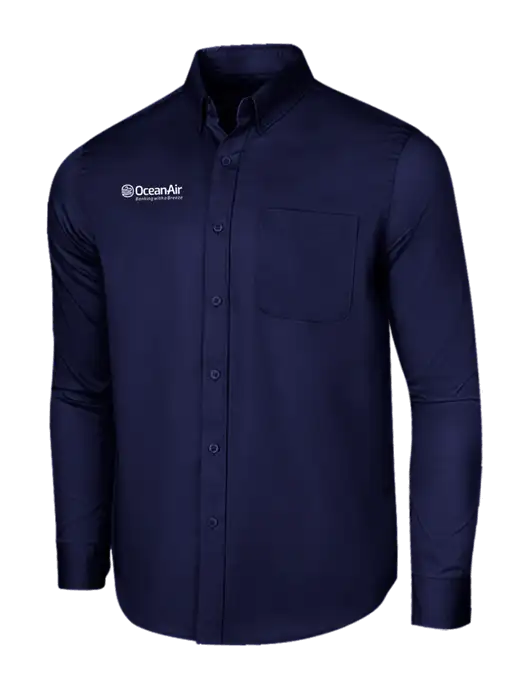 Long Sleeve Navy Superpro React Twill Shirt w/OceanAir Logo