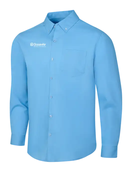 Carolina Blue Long Sleeve Carefree Poplin Shirt w/OceanAir Logo