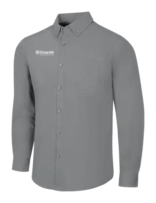 Medium Grey Long Sleeve Carefree Poplin Shirt w/OceanAir Logo