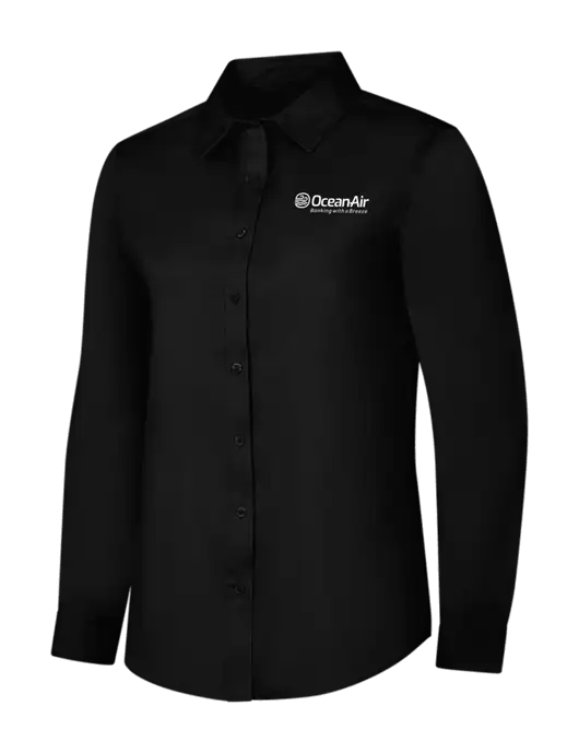 Womens Black Long Sleeve Superpro React Twill Shirt w/OceanAir Logo