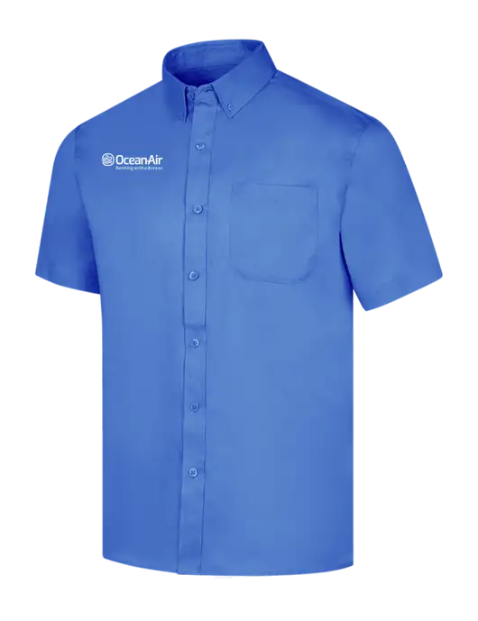 Short Sleeve Dark Carolina Blue Superpro React Twill Shirt w/OceanAir Logo