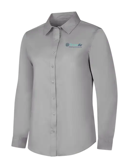 Light Grey Womens Long Sleeve Superpro React Twill Shirt w/OceanAir Logo