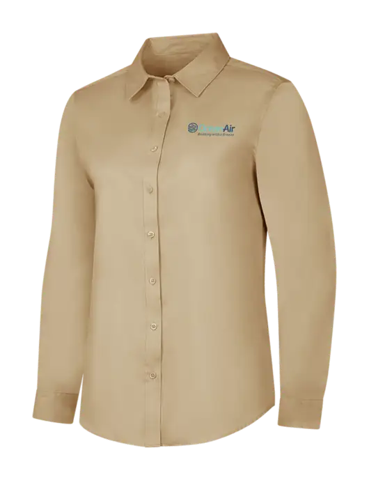 Dark Tan Womens Long Sleeve Superpro React Twill Shirt w/OceanAir Logo
