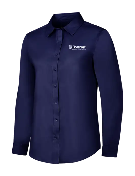 Navy Womens Long Sleeve Superpro React Twill Shirt w/OceanAir Logo