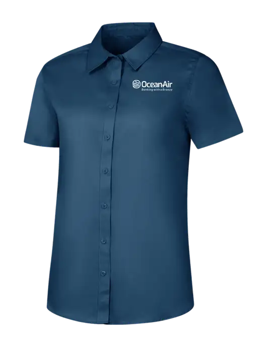 Womens Light Navy Short Sleeve Superpro React Twill Shirt w/OceanAir Logo