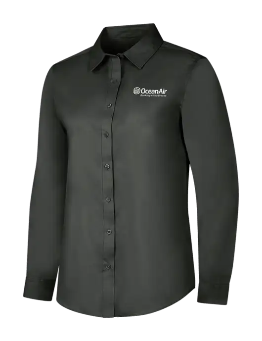 Dark Grey Womens Long Sleeve Superpro React Twill Shirt w/OceanAir Logo