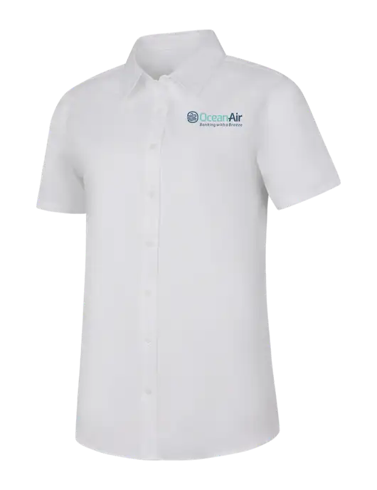 Womens White Short Sleeve Superpro React Twill Shirt w/OceanAir Logo