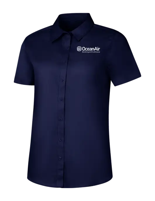 Womens Navy Short Sleeve Superpro React Twill Shirt w/OceanAir Logo