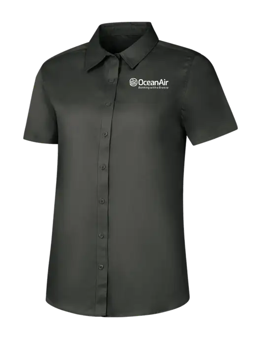 Womens Dark Grey Short Sleeve Superpro React Twill Shirt w/OceanAir Logo