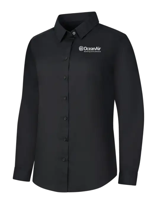 Womens Black Long Sleeve Carefree Poplin Shirt w/OceanAir Logo
