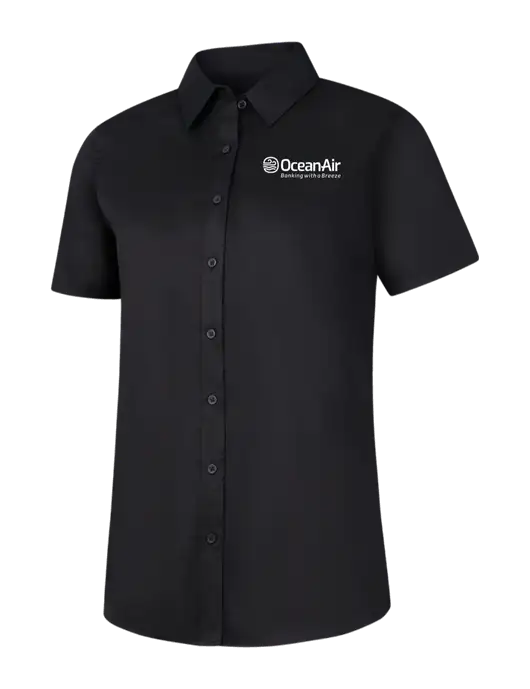 Womens Black Short Sleeve Superpro React Twill Shirt w/OceanAir Logo