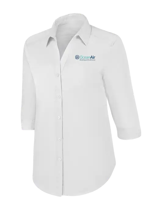 Womens White 3/4 Sleeve Carefree Poplin Shirt w/OceanAir Logo