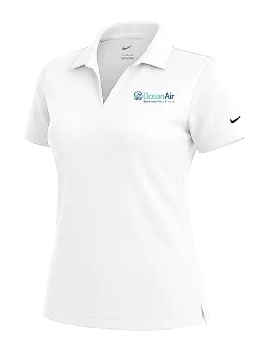NIKE White Womens Dri-Fit Micro Pique Polo w/OceanAir Logo