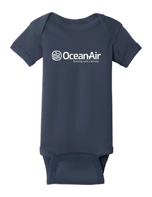 Rabbit Skins Navy Infant Short Sleeve Baby Rib Bodysuit w/OceanAir Logo