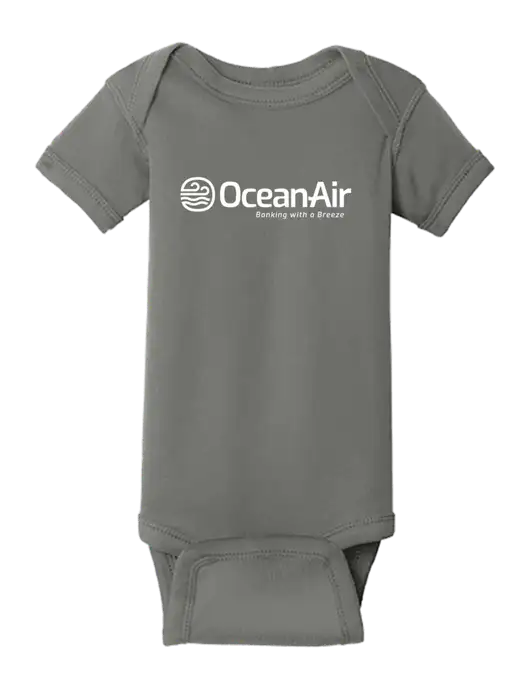 Rabbit Skins Charcoal Infant Short Sleeve Baby Rib Bodysuit w/OceanAir Logo