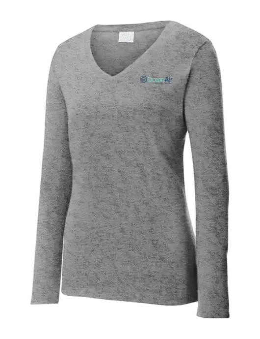 Womens  V-Neck Ring Spun Grey Heather 4.5 oz Long Sleeve T-Shirt w/OceanAir Logo