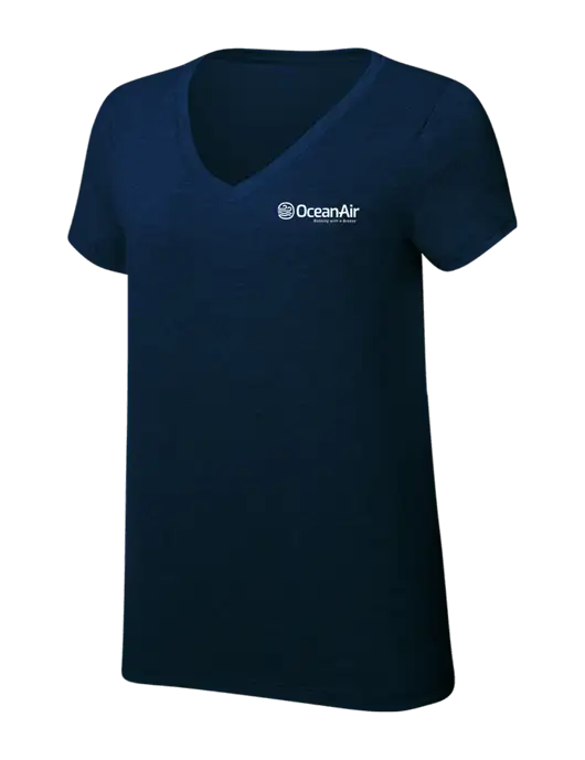 Womens Simply Soft V-Neck New Navy 4.5oz  Poly/Combed Ring Spun Cotton T-Shirt w/OceanAir Logo