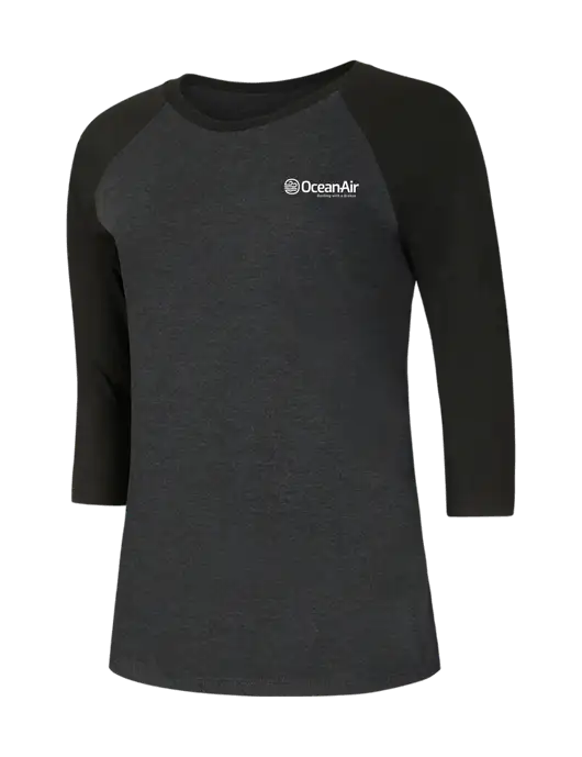 Womens Simply Soft 3/4 Sleeve Black/Black Frost Ring Spun Cotton T-Shirt w/OceanAir Logo