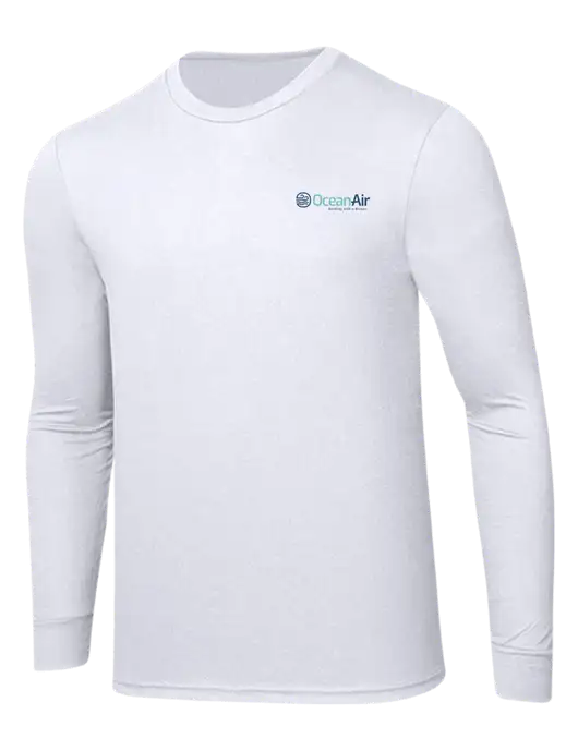 Simply Soft Long Sleeve White 4.5 oz, Poly/Combed Ring Spun Cotton T-Shirt w/OceanAir Logo