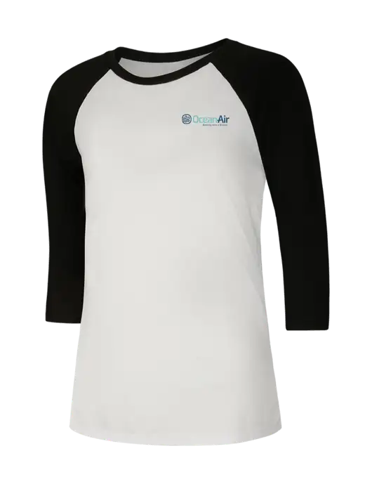 Womens Simply Soft 3/4 Sleeve Black/White Ring Spun Cotton T-Shirt w/OceanAir Logo