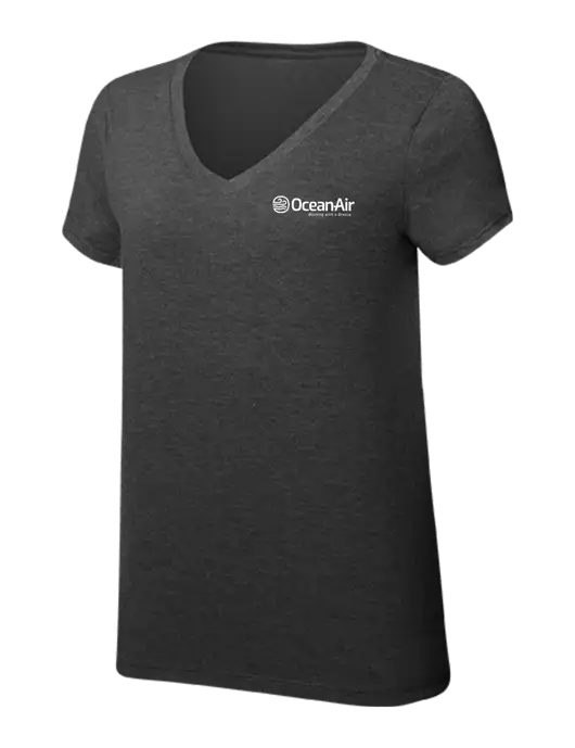 Womens Simply Soft V-Neck Black Frost 4.5oz  Poly/Combed Ring Spun Cotton T-Shirt w/OceanAir Logo