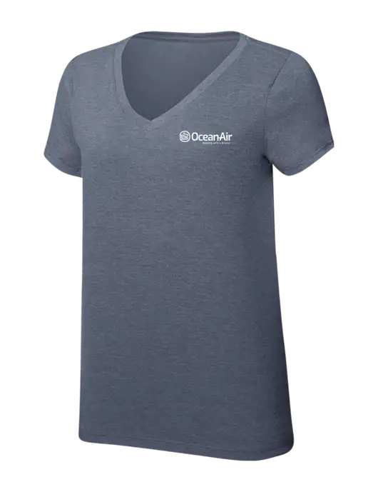 Womens Simply Soft V-Neck Navy Frost 4.5oz  Poly/Combed Ring Spun Cotton T-Shirt w/OceanAir Logo