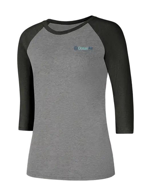 Womens Simply Soft 3/4 Sleeve Black Frost/Grey Frost Ring Spun Cotton T-Shirt w/OceanAir Logo