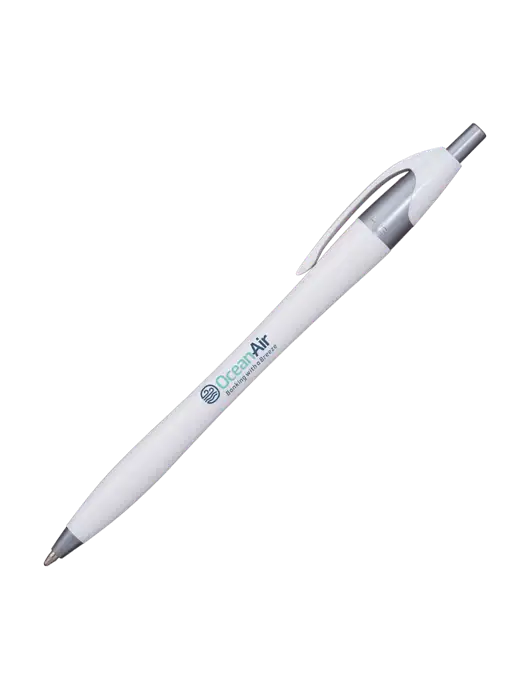 Novella White/Silver Shimmer Pen - Blue Ink w/OceanAir Logo