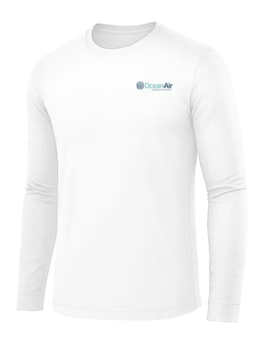 Long Sleeve White PosiCharge Competitor Tee w/OceanAir Logo
