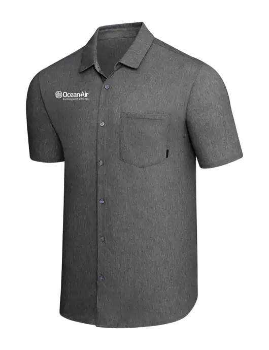OGIO Dark Grey Heather Extend Short Sleeve Button Up Shirt w/OceanAir Logo