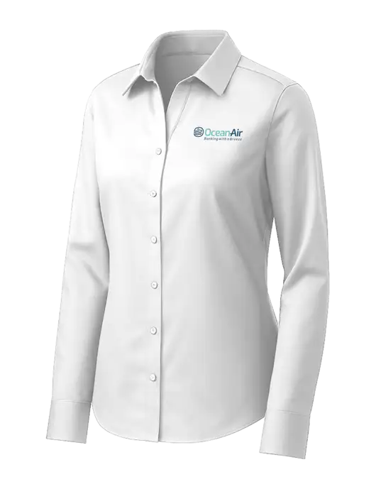 Brooks Brothers Womens White Wrinkle-Free Stretch Pinpoint Shirt w/OceanAir Logo