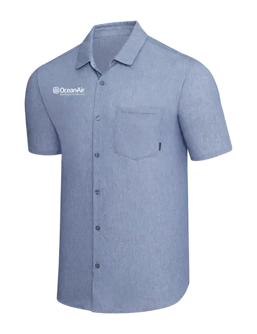 OGIO Slate Blue Heather Extend Short Sleeve Button Up Shirt w/OceanAir Logo