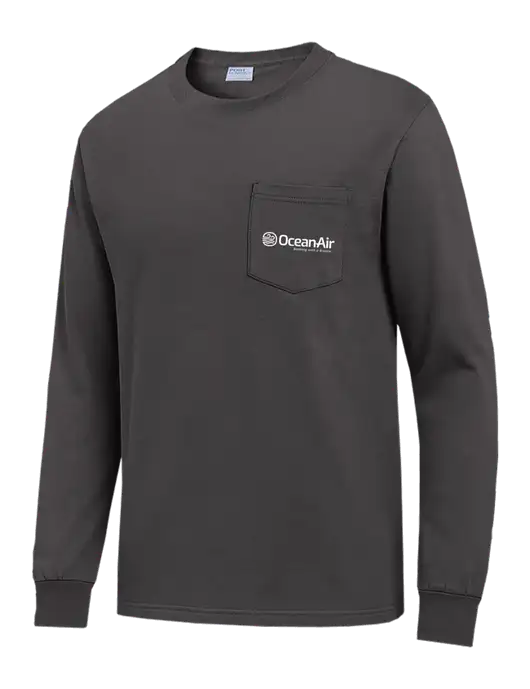 Charcoal Long Sleeve Heavyweight 6.1 oz Pocket T-Shirt w/OceanAir Logo