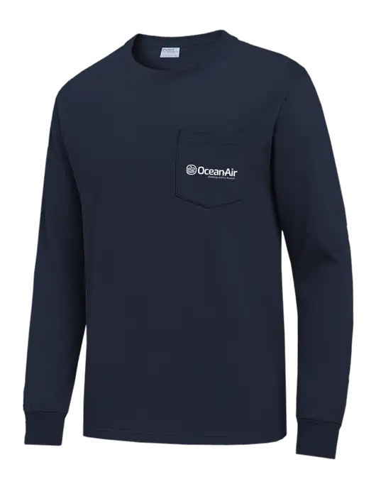 Navy Long Sleeve Heavyweight 6.1 oz Pocket T-Shirt w/OceanAir Logo