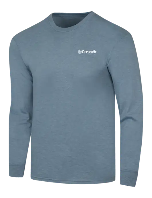 Simply Soft Long Sleeve Slate Blue Heather 4.5 oz, Poly/Combed Ring Spun Cotton T-Shirt w/OceanAir Logo
