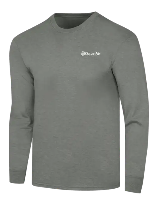 Simply Soft Long Sleeve Heathered Charcoal 4.5 oz, Poly/Combed Ring Spun Cotton T-Shirt w/OceanAir Logo