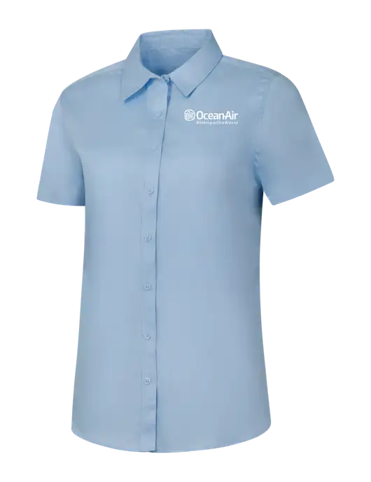 Womens Light Blue Short Sleeve Superpro React Twill Shirt w/OceanAir Logo