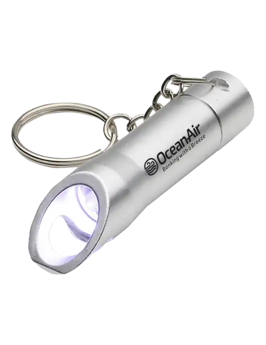 Silver Pocket LED Flashlight with Bottle Opener & Keychain w/OceanAir Logo