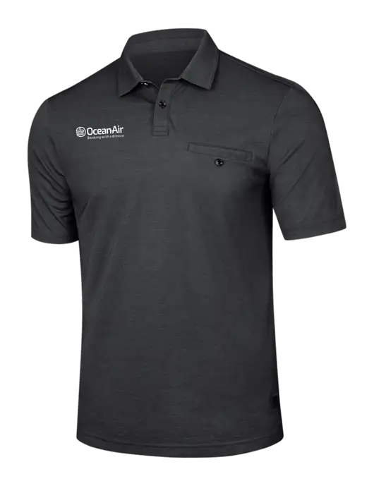 TravisMathew Black Heather Sunsetters Pocket Polo w/OceanAir Logo