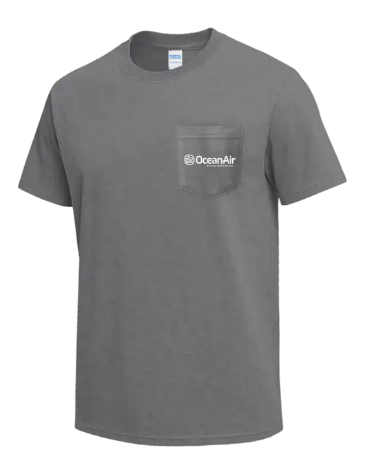Medium Grey Heather Heavyweight 6.1 oz Pocket T-Shirt w/OceanAir Logo