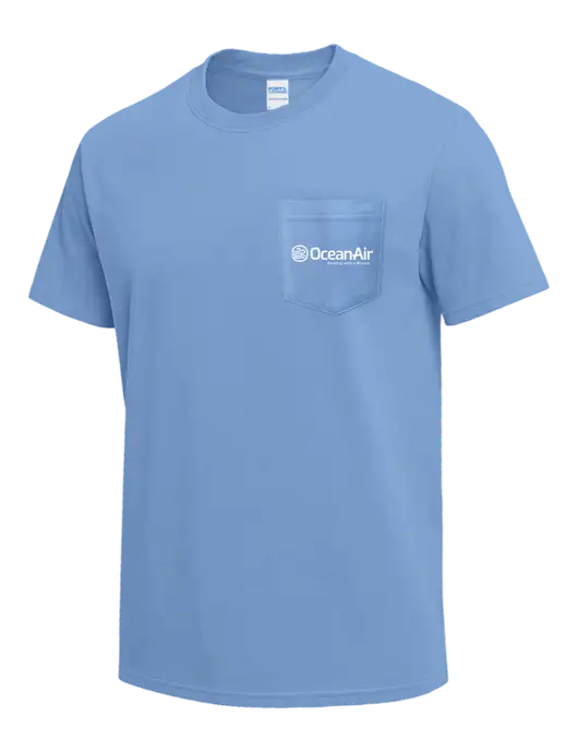 Light Blue Heavyweight 6.1 oz Pocket T-Shirt w/OceanAir Logo