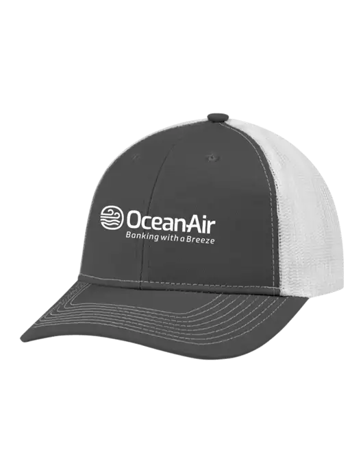 Snapback Ponytail Trucker Cap Dark Grey w/White Mesh w/OceanAir Logo