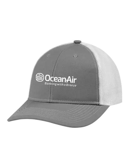Snapback Ponytail Trucker Cap Light Medium Heather Grey w/White Mesh w/OceanAir Logo