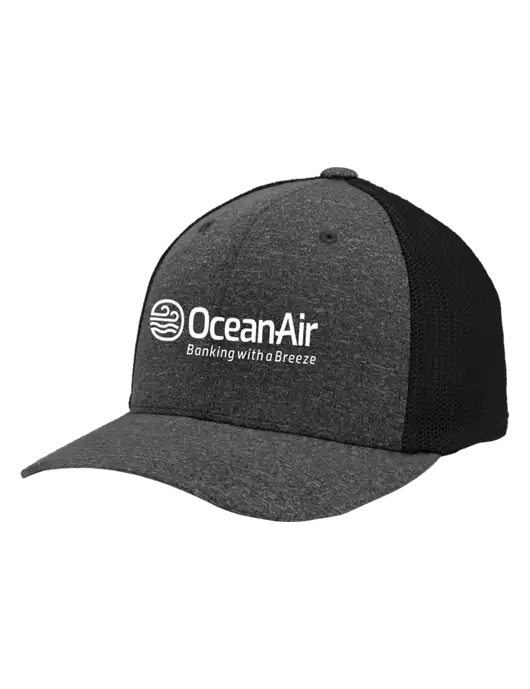 Flexfit Black/Dark Charcoal Heather Melange Mesh Back Trucker Cap w/OceanAir Logo