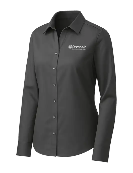 Brooks Brothers Womens Dark Grey Wrinkle-Free Stretch Pinpoint Shirt w/OceanAir Logo