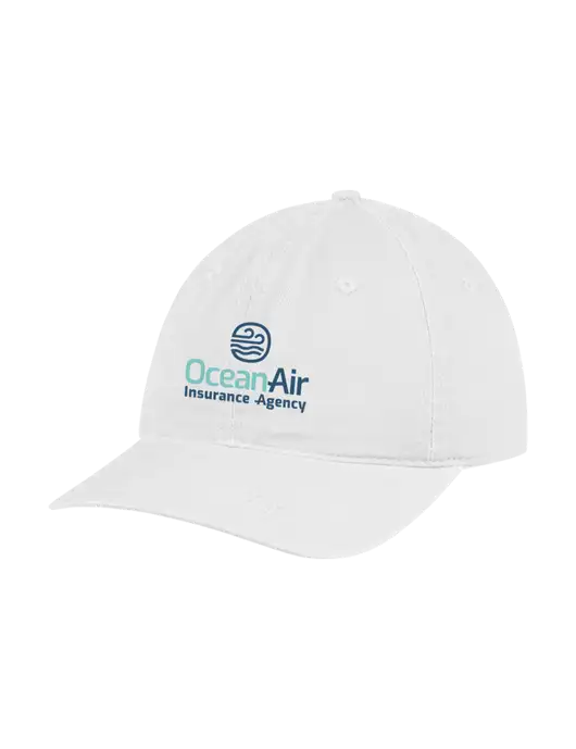 Garment Washed Unstructured Twill White Cap w/Insurance Logo