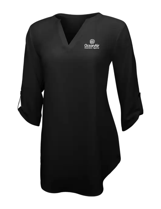 Womens Black 3/4 Sleeve Tunic Blouse w/Insurance Logo